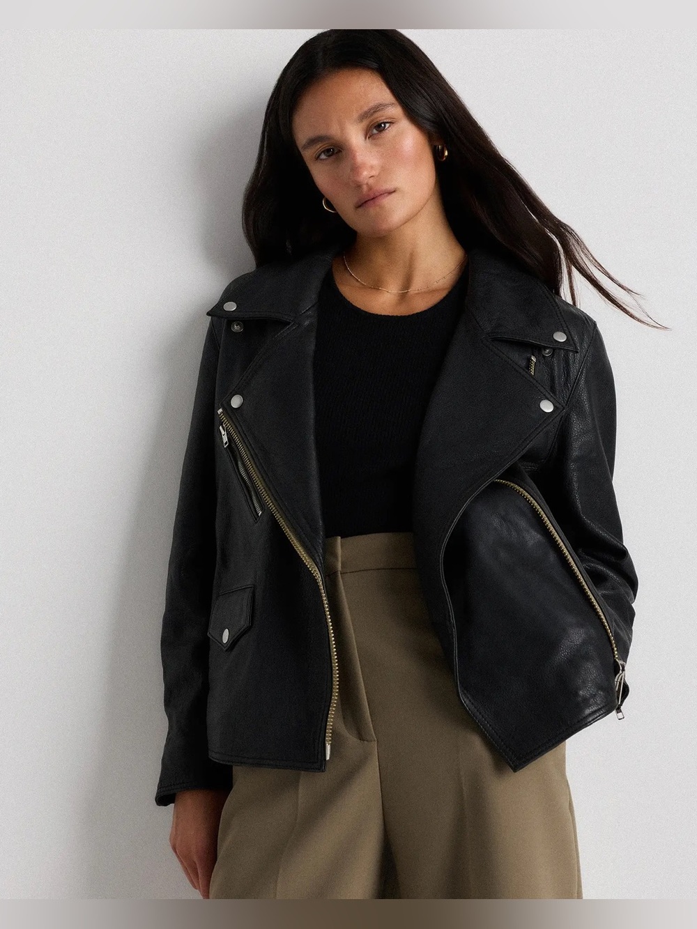 Quince 100% Leather Oversized Biker Jacket / Black / S